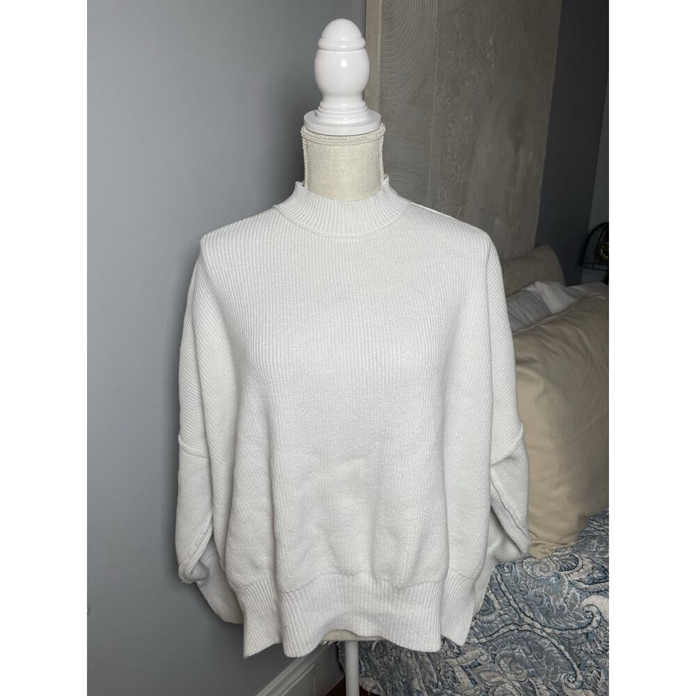 Free People Easy Street Tunic Sweater White Oversized Ribbed Mock Neck XS